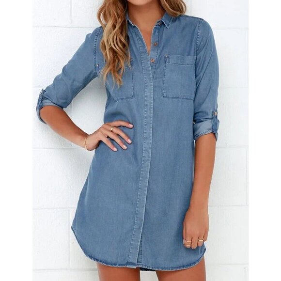 Lulus Chambray Button Down Shirts Dress Tencel Women Blue Size S Denim - Picture 1 of 12